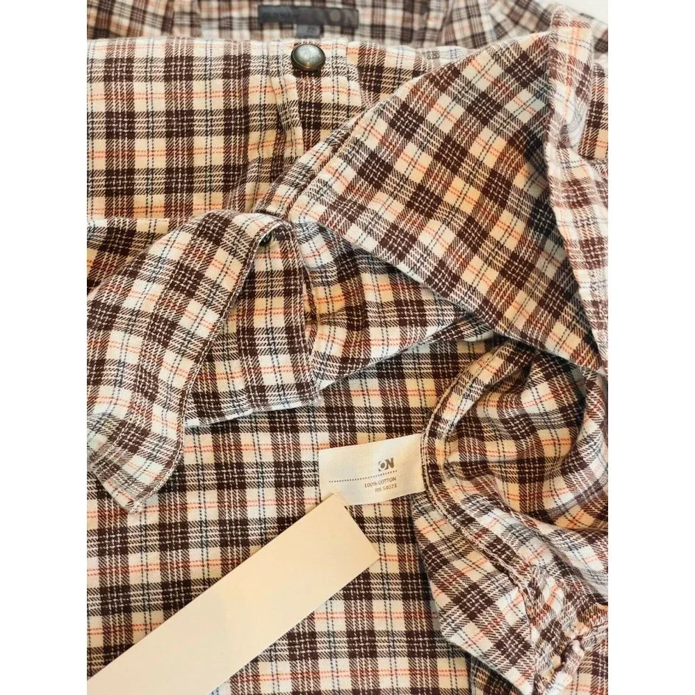 Cinch Size M Medium Plaid Burgundy White Button Down Long Sleeve Shirt EUC - Picture 2 of 6